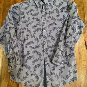 Daniel Cremieux Blue and White Patterned Pearl Snap Shirt